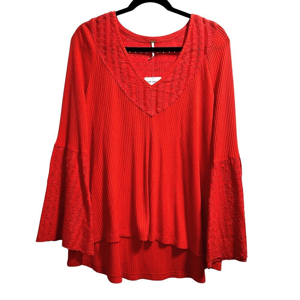 Free People Vermillion Boho Parisian Nights Eyelet Bell Sleeve Women's SZ Small